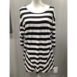 Emeralds Black White Stripe Long Sleeve Tunic Top Shirt Womens Size S